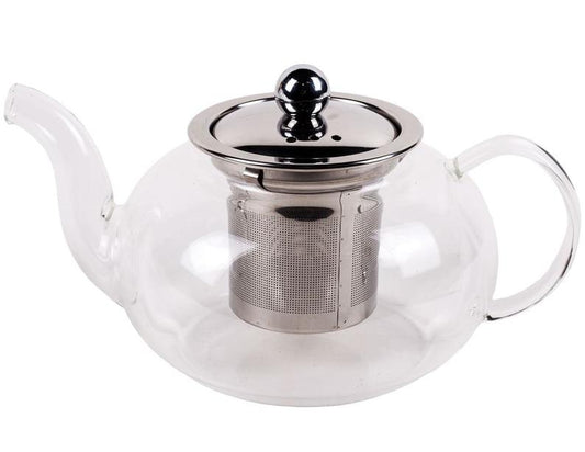 Glass teapot with stainless steel strainer 600ml - стъклен чайник с цедка