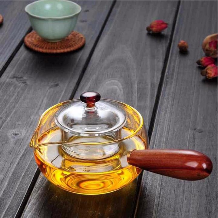 350ML Japanese style glass kyusu with wood handle 